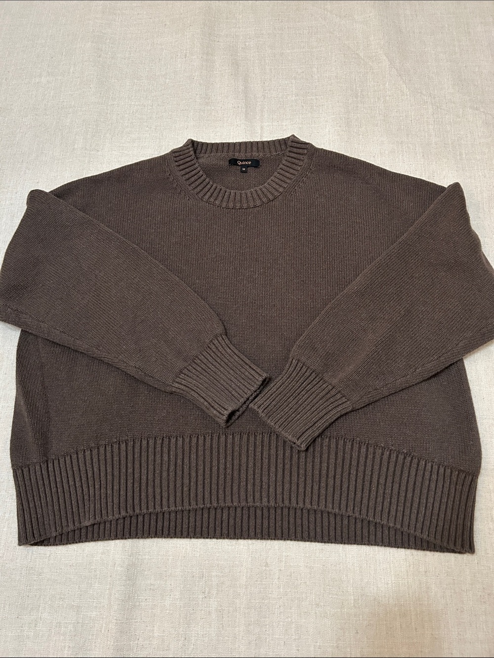 Quince Organic Cotton Women’s Boyfriend Crew Sweater Heather Brown Medium